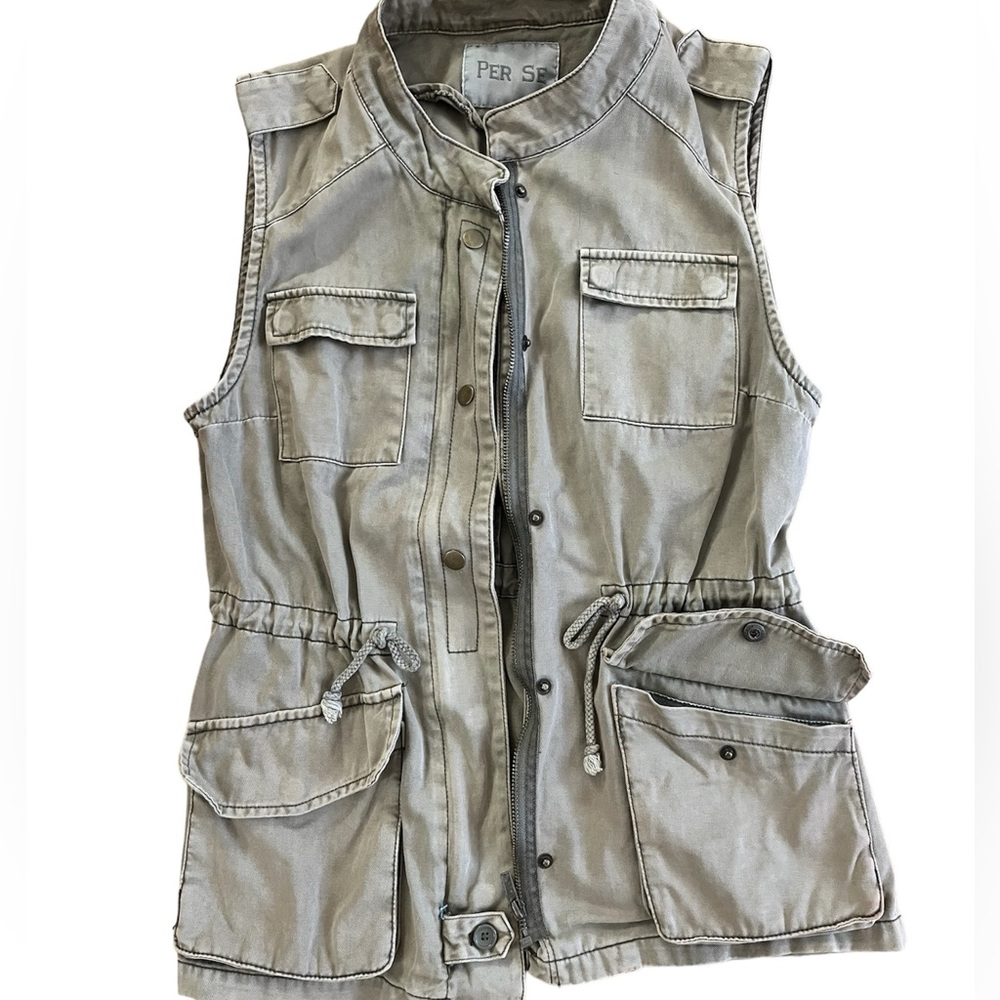 Vest - olive green, with four button pockets - great condition cargo style
